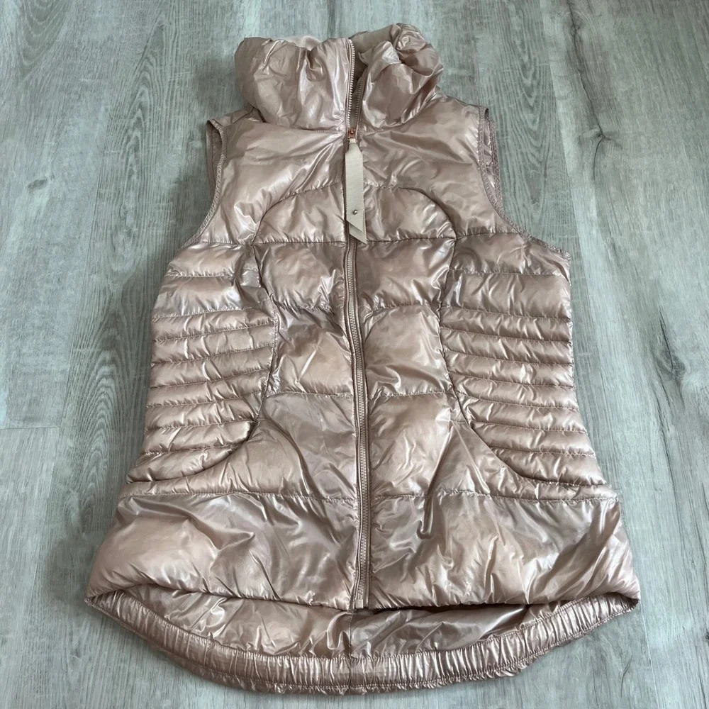Lululemon Fluffin Awesome Vest Puffer Rose Gold Packable Goose Down Womens 8